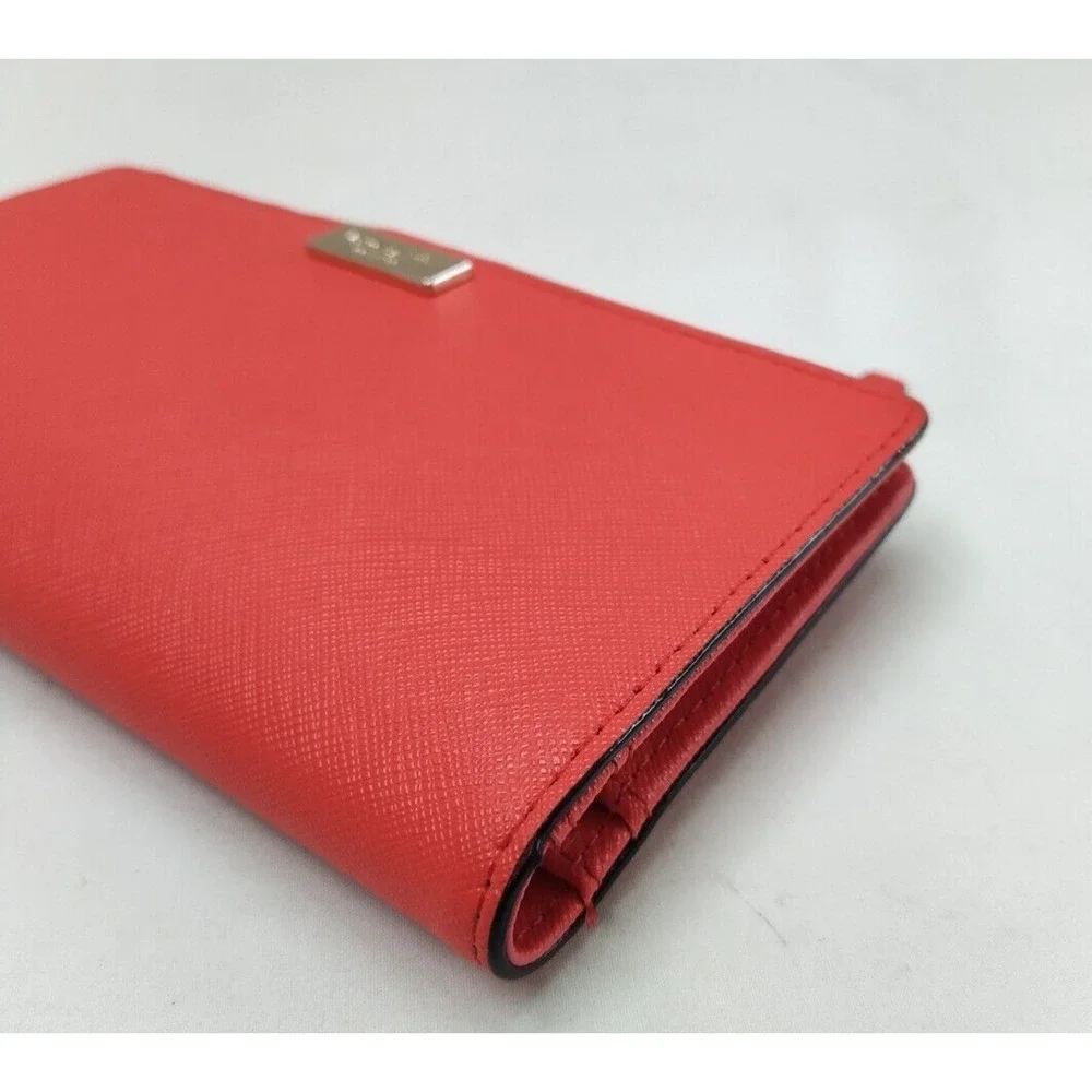 Kate Spade New York Red Crossgrain Leather Credit Card Bifild Long Wallet